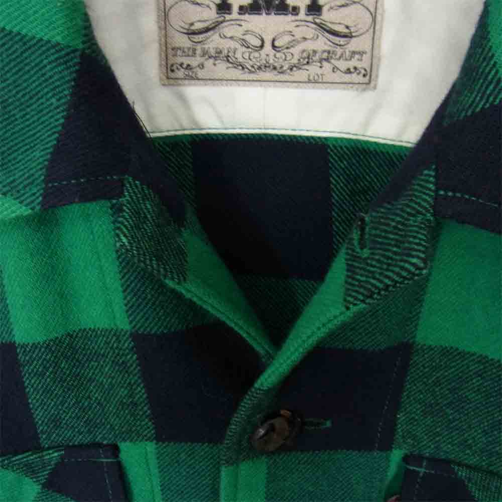 TMT ティーエムティー 18AW TSH-F1803 COTTON-WOOL BUFFALO CHECK SHIRTS/GREEN バッファロー チェック シャツ グリーン系 L【中古】