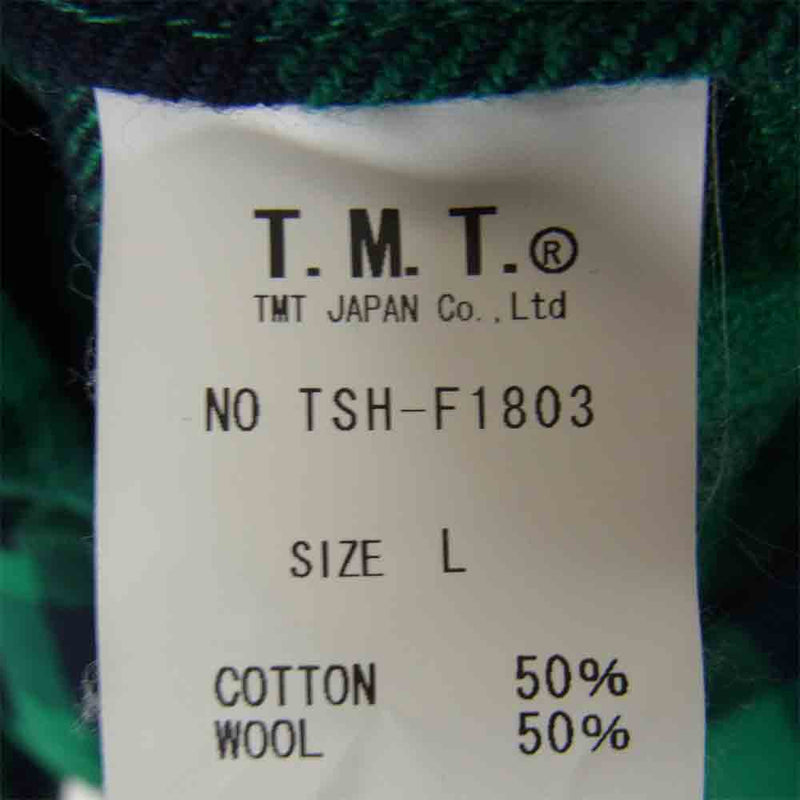 TMT ティーエムティー 18AW TSH-F1803 COTTON-WOOL BUFFALO CHECK SHIRTS/GREEN バッファロー チェック シャツ グリーン系 L【中古】