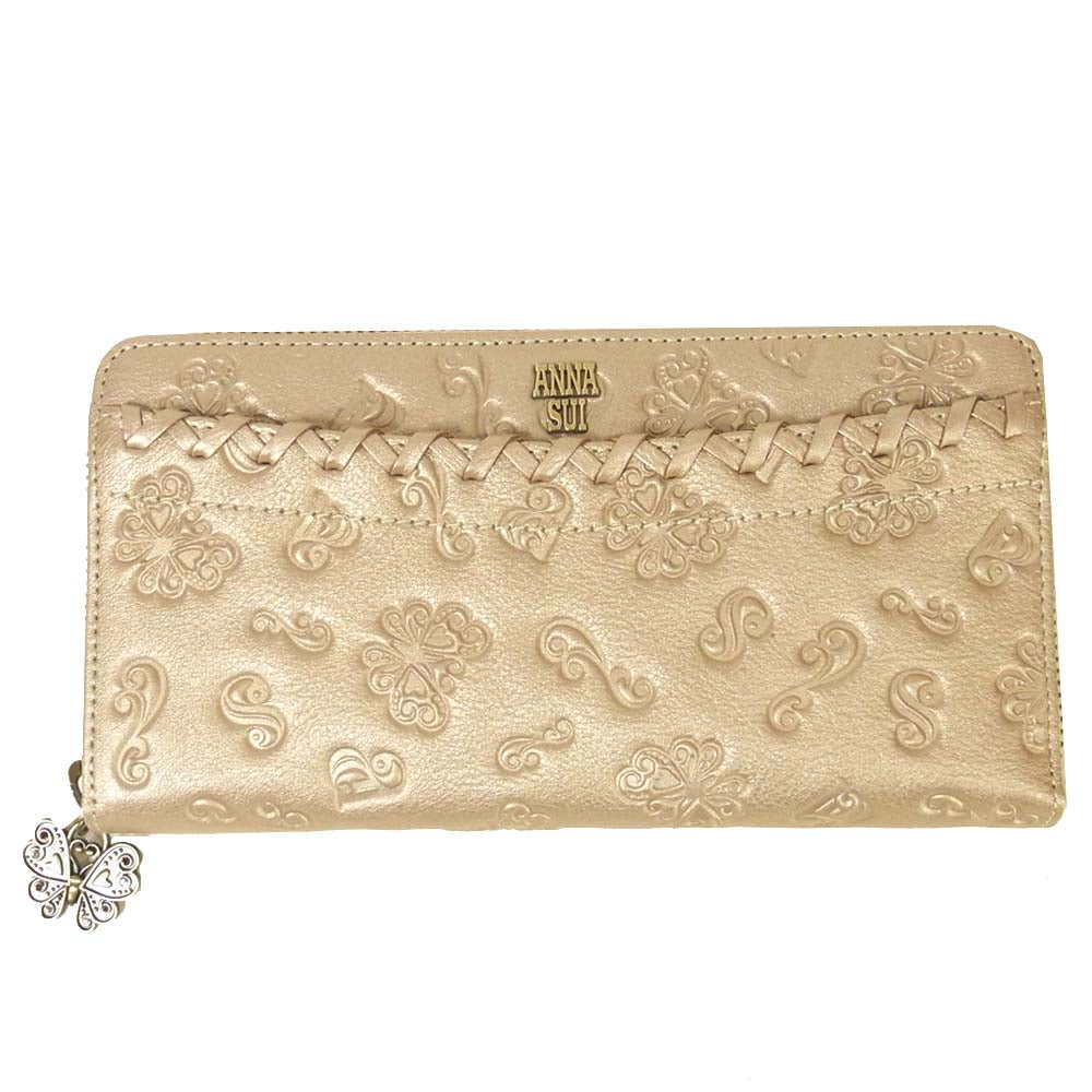 ANNA SUI アナスイ 313181 長財布 ラウンド ファスナー ダリア 中国製 ベージュ系【新古品】【未使用】【中古】