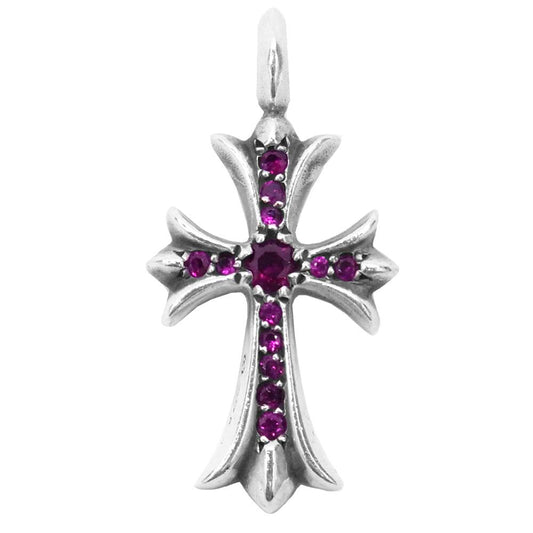CHROME HEARTS クロムハーツ（原本無） TNY CRSF P/RUBY タイニー CH ファット クロス SV パヴェ ルビー ペンダント トップ【中古】