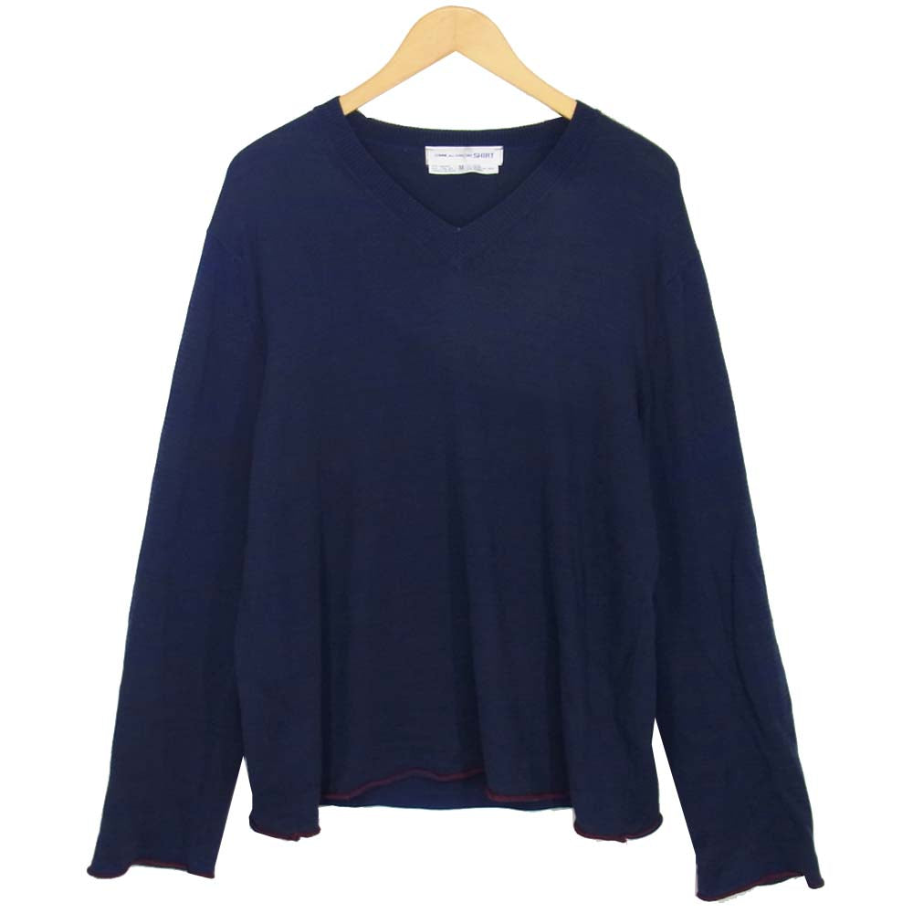 COMME des GARCONS コムデギャルソン コットン レーヨン 混紡 Vネック ニット ネイビー系 M【中古】