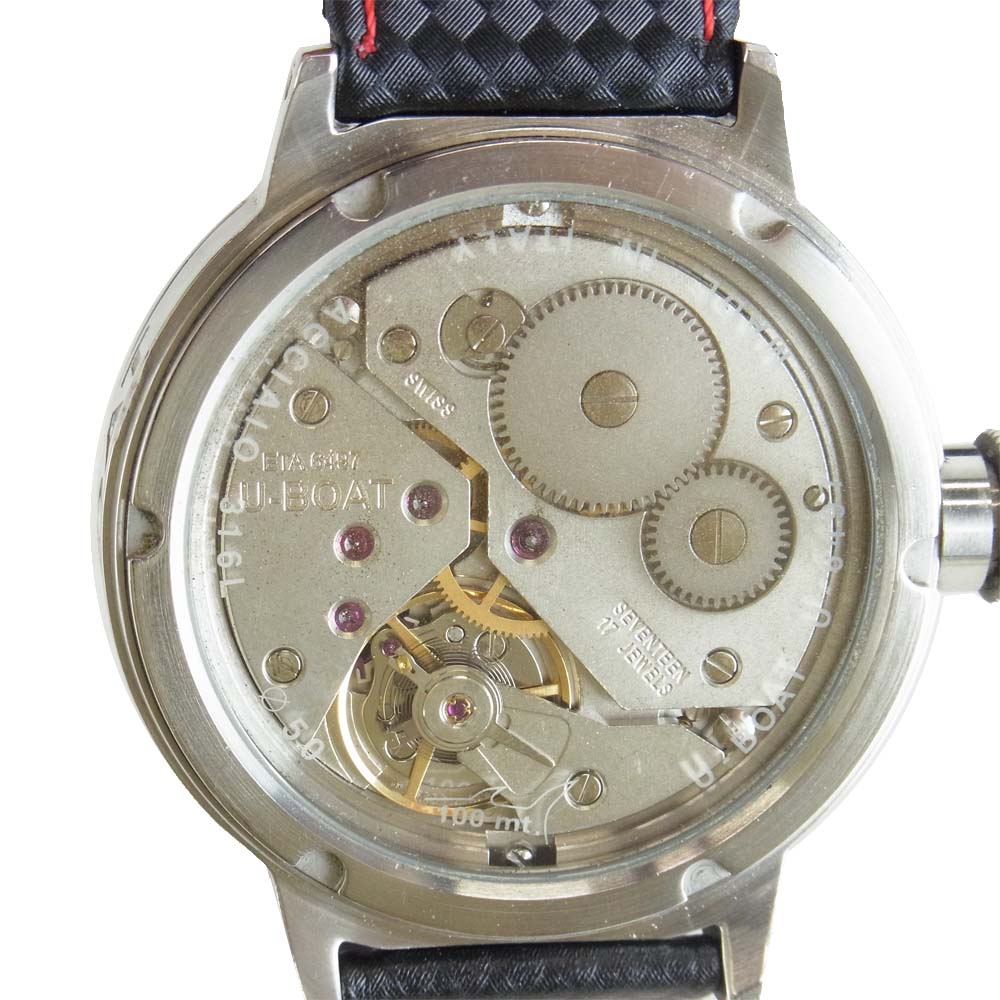 ユーボート U-6497 フライトデック 裏スケ 手巻き 腕時計 シルバー系 ブラック系【中古】