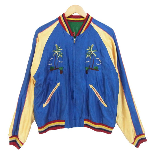 テーラー東洋 SOUVENIR JACKET 沖縄MAP 龍 リバーシブル スカジャン tt12062-145 ブルー×グリーン系 XL【中古】