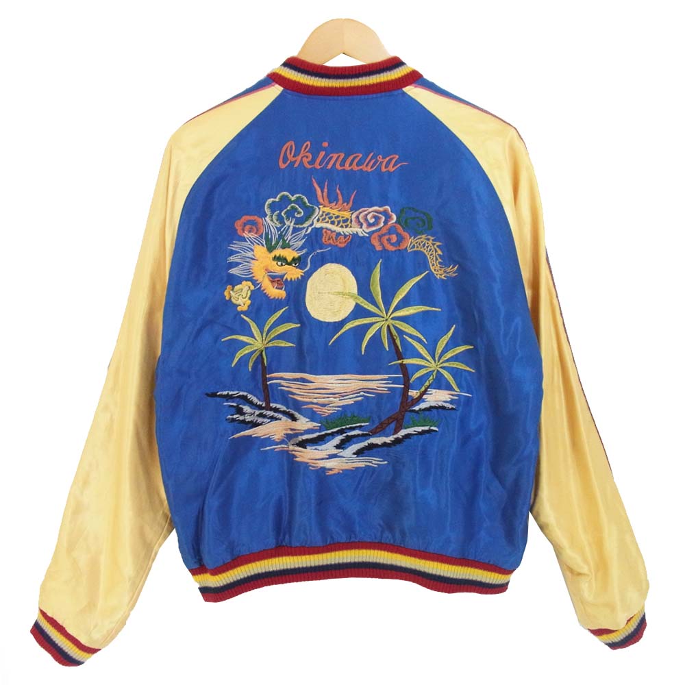 テーラー東洋 SOUVENIR JACKET 沖縄MAP 龍 リバーシブル スカジャン tt12062-145 ブルー×グリーン系 XL【中古】