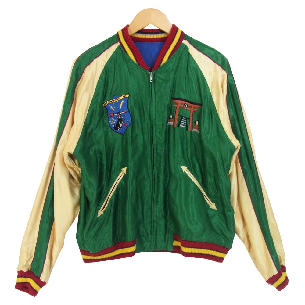 テーラー東洋 SOUVENIR JACKET 沖縄MAP 龍 リバーシブル スカジャン tt12062-145 ブルー×グリーン系 XL【中古】