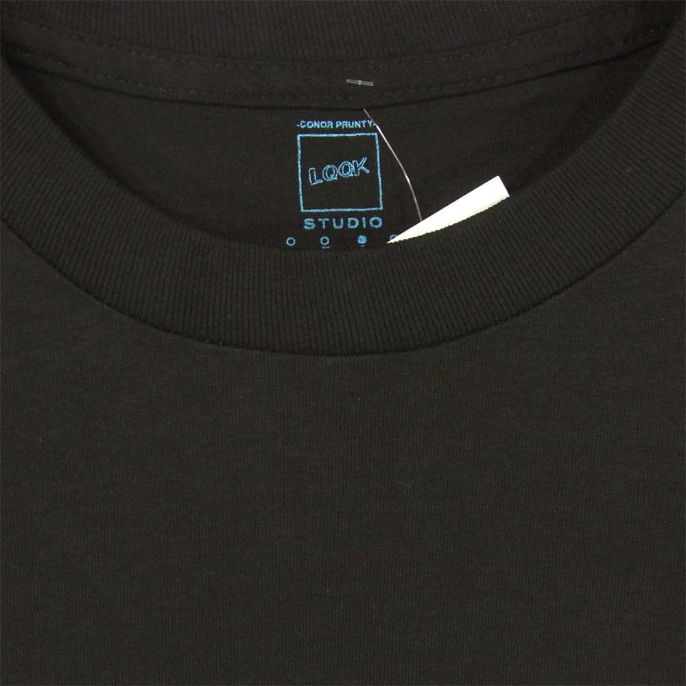 ルックスタジオ ロゴ プリント 半袖 Tシャツ コットン ブラック系 L【新古品】【未使用】【中古】