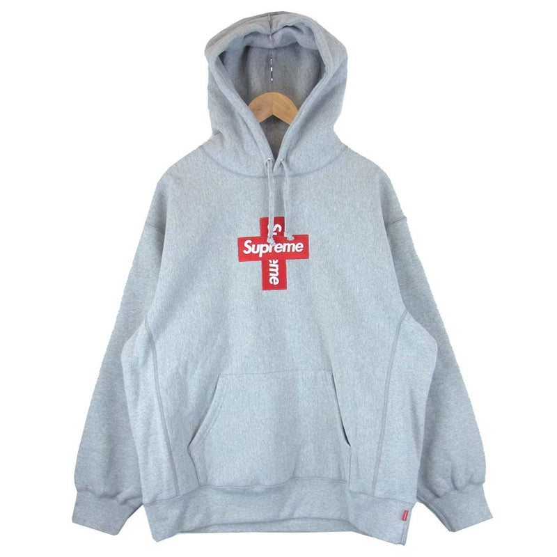 Supreme シュプリーム Cross Box Logo Hooded Sweatshirt クロスボックスロゴ フーデッド スウェット パーカー Heather Grey グレー系 L【新古品】【未使用】【中古】