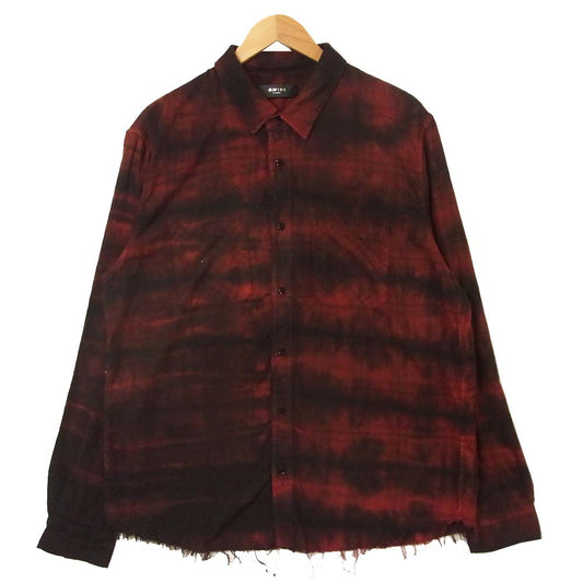 アミリ Ombre Plaids shirt 長袖 シャツ コットン レーヨン アメリカ製 レッド系 XL【中古】