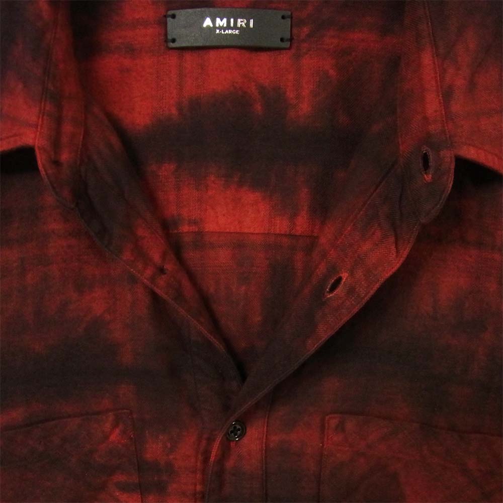 アミリ Ombre Plaids shirt 長袖 シャツ コットン レーヨン アメリカ製 レッド系 XL【中古】