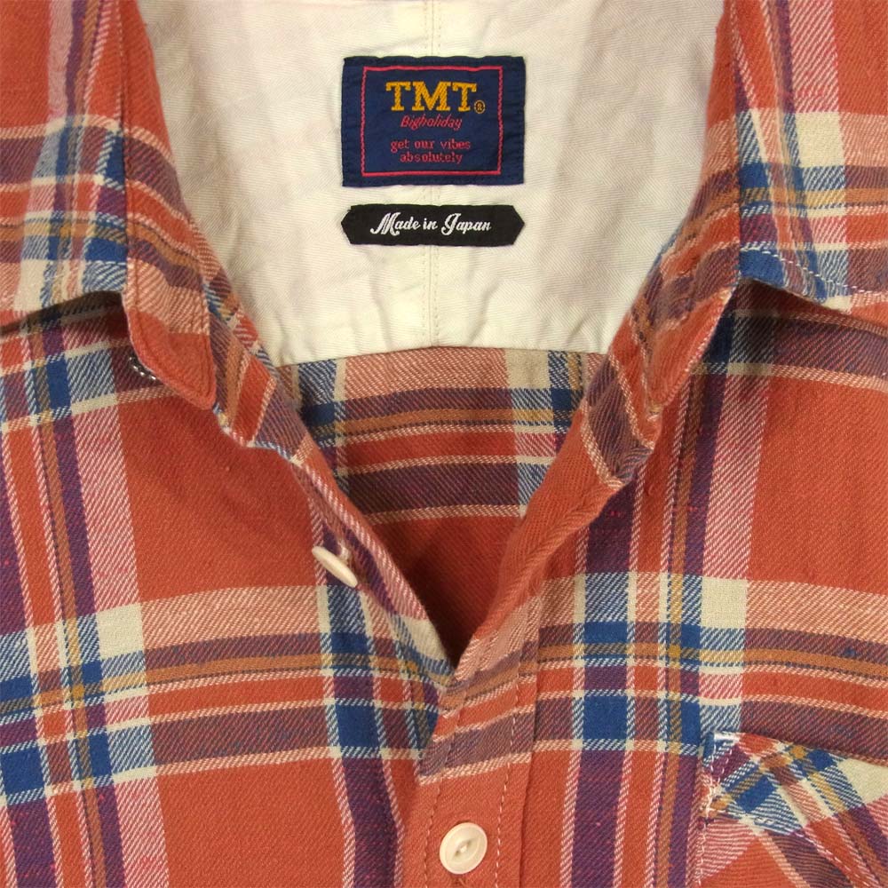 TMT ティーエムティー TSH-F1801 長袖 チェック コットン シャツ 日本製 レッド系 L【中古】