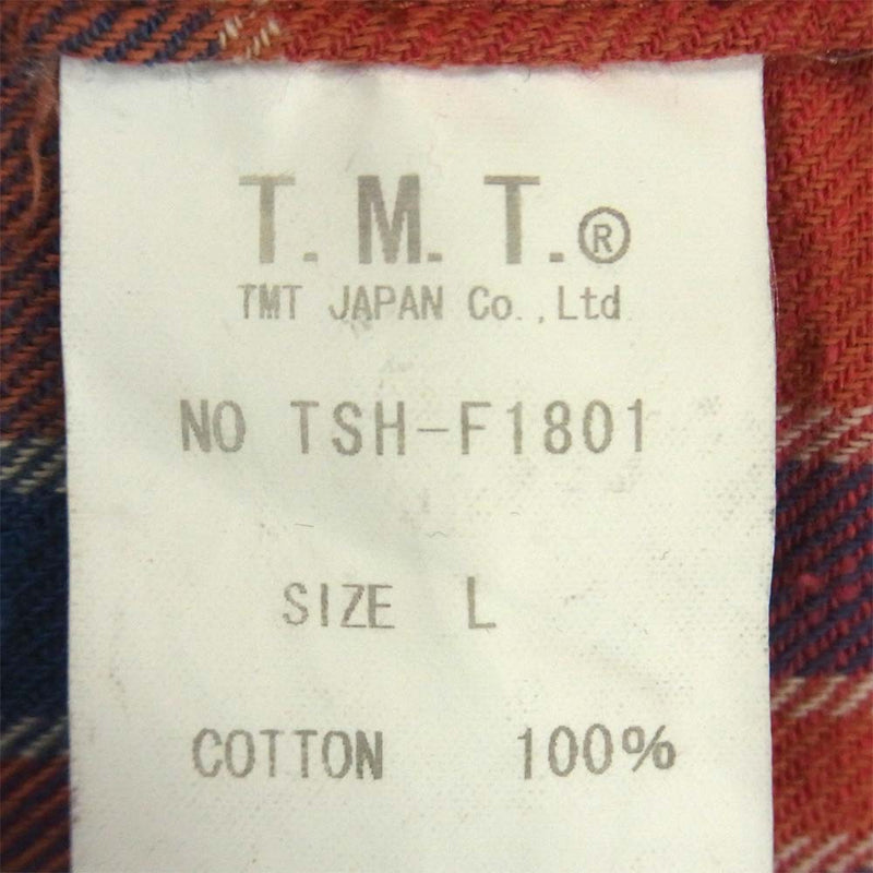 TMT ティーエムティー TSH-F1801 長袖 チェック コットン シャツ 日本製 レッド系 L【中古】