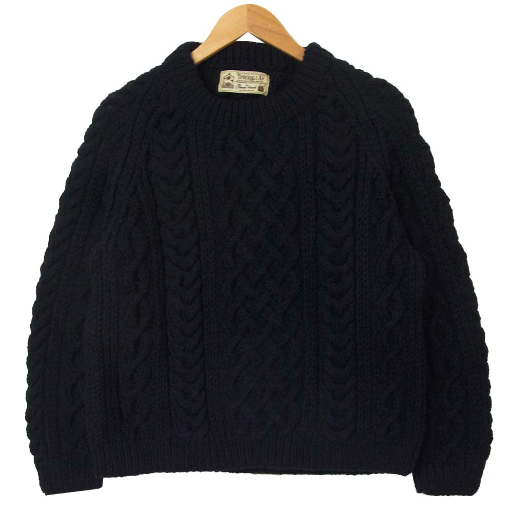 INVERALLAN インバーアラン 茶タグ ケーブル ニット ウール セーター 英国製 ダークネイビー系【中古】