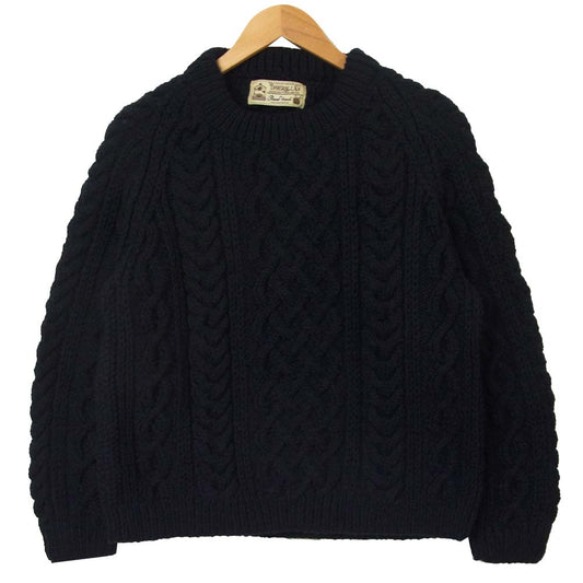 INVERALLAN インバーアラン 茶タグ ケーブル ニット ウール セーター 英国製 ダークネイビー系【中古】