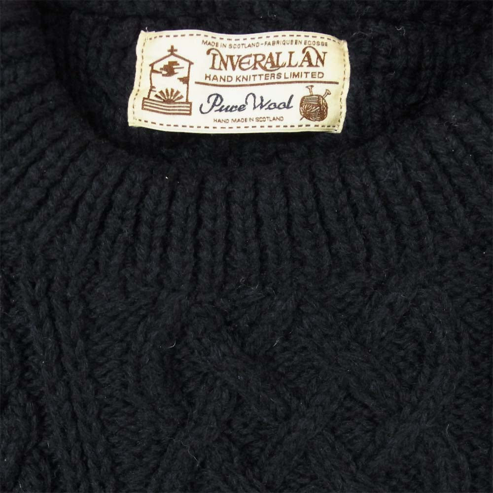 INVERALLAN インバーアラン 茶タグ ケーブル ニット ウール セーター 英国製 ダークネイビー系【中古】