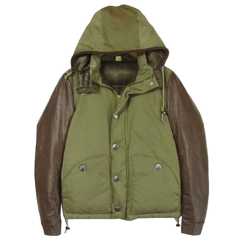Ron Herman ロンハーマン 022040123 袖レザー コンチョ ダウン ジャケット ブラウン系 グレイッシュグリーン系 S【中古】