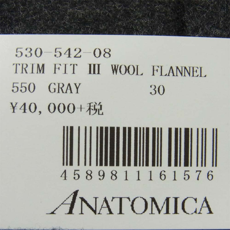 アナトミカ 530-542-08 TRIM FIT III WOOL FLANNEL ウール フランネル パンツ グレー系 30【新古品】【未使用】【中古】