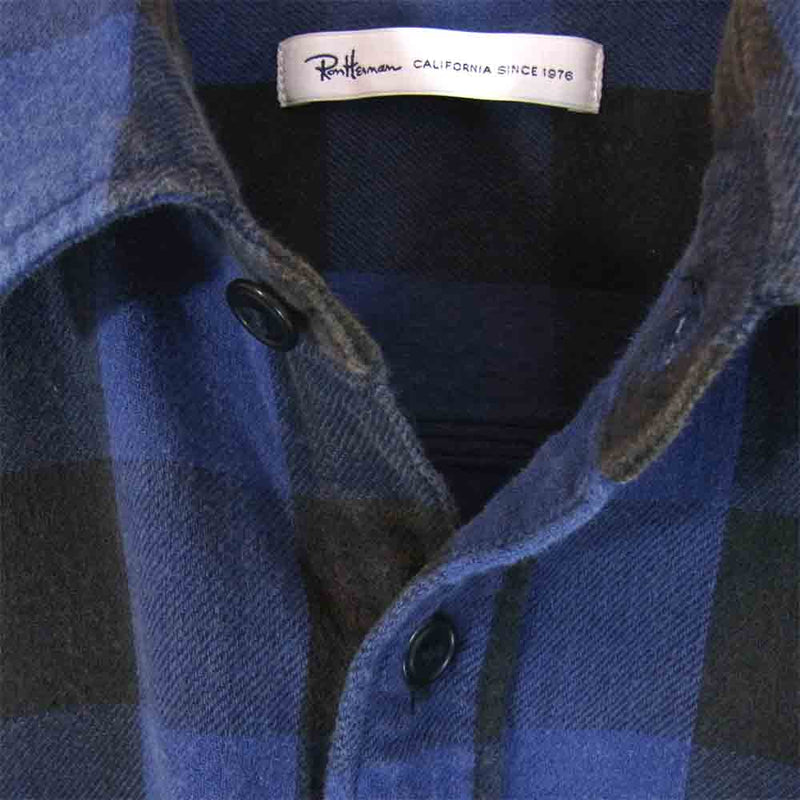 Ron Herman ロンハーマン 612070040-1071 ブロック チェック ネルシャツ 黒×青 S【中古】