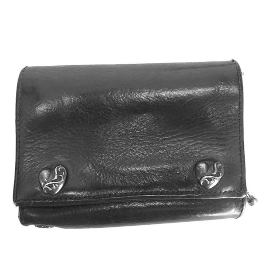 CHROME HEARTS クロムハーツ（原本無） 3FOLD 3フォールド ハート ボタン ウォレット ブラック系【中古】