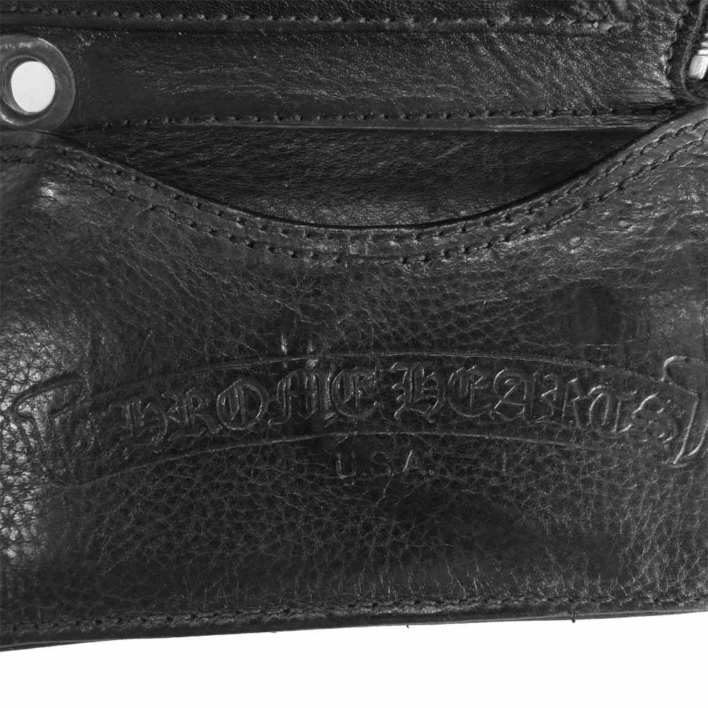 CHROME HEARTS クロムハーツ（原本無） 3FOLD 3フォールド ハート ボタン ウォレット ブラック系【中古】
