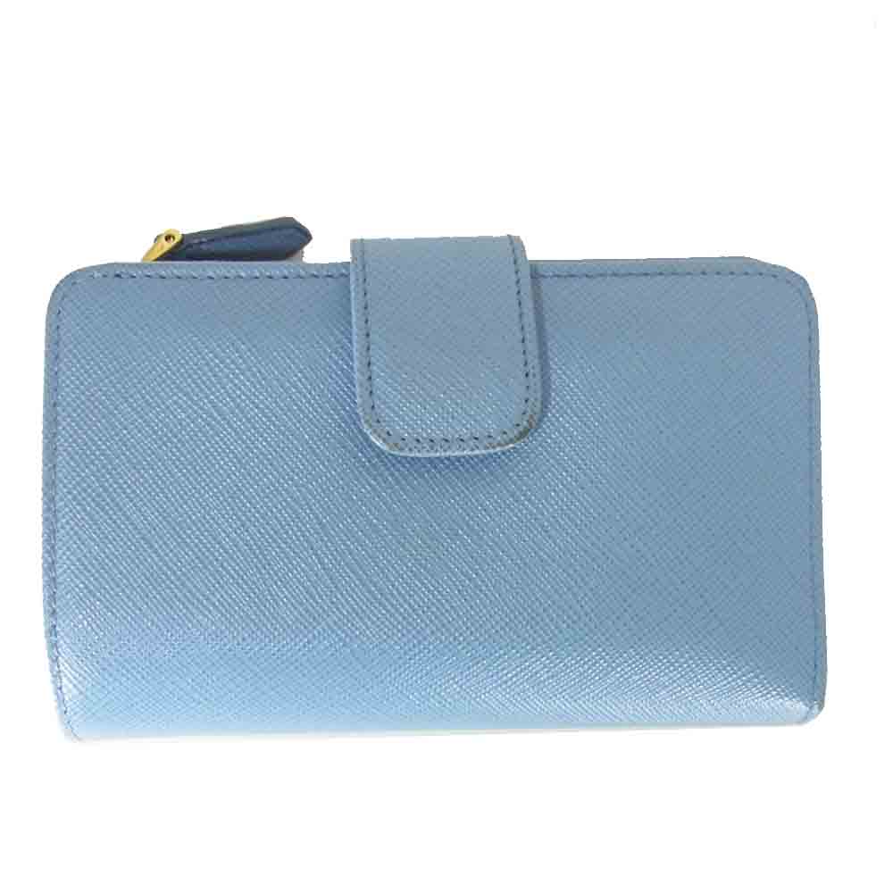 PRADA プラダ 1ML225 サフィアーノ SAFFIANO レザー 2つ折り 財布 ライトブルー系【中古】