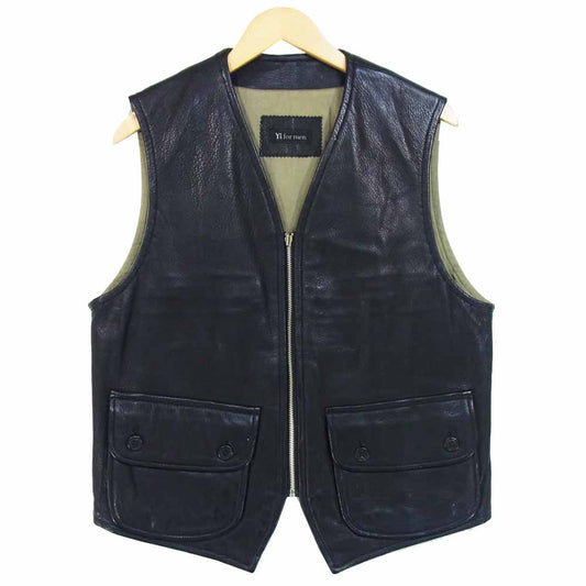 Yohji Yamamoto ヨウジヤマモト Ys for men ワイズフォーメン レザー ベスト ジレ ブラック系【中古】
