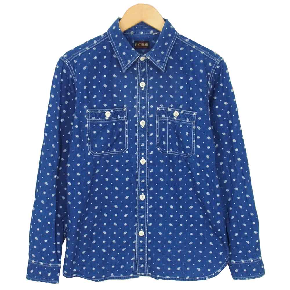 THE FLAT HEAD ザフラットヘッド ペイズリー ワークシャツ ネイビー系 38【中古】