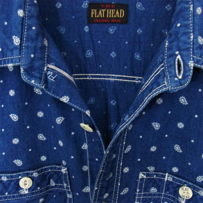 THE FLAT HEAD ザフラットヘッド ペイズリー ワークシャツ ネイビー系 38【中古】
