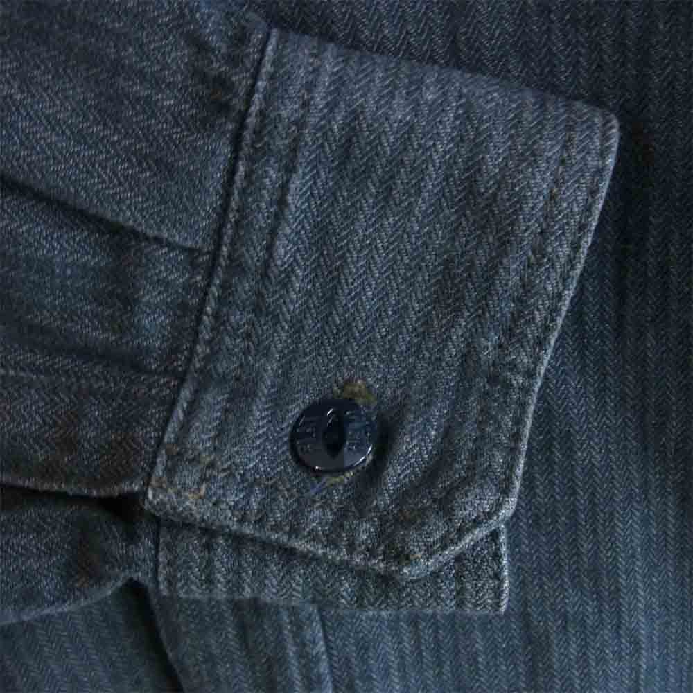 フラットヘッド 刺繍 ワークシャツ ネイビー系 38【中古】