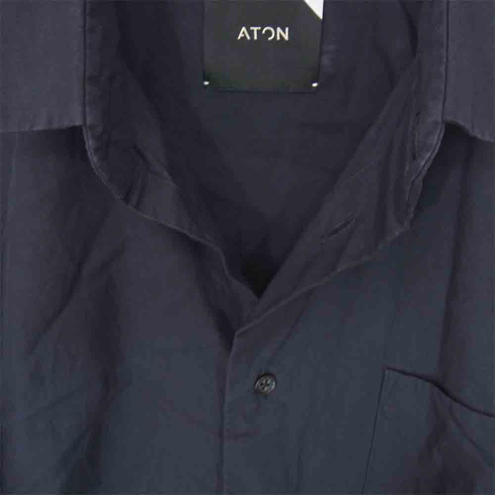 エイトン コットン ボタン ベーシック 長袖 シャツ  ネイビー系 4【中古】