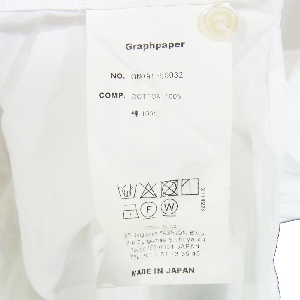 GRAPHPAPER グラフペーパー 19ss GM191-50032 Band Collar Shirt オーバーサイズ バンドカラー シャツ ホワイト系 F【中古】
