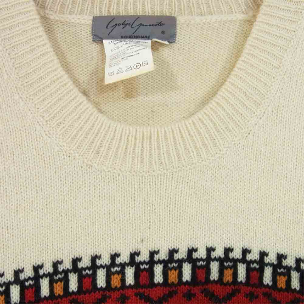 Yohji Yamamoto ヨウジヤマモト POUR HOMME プールオム 80～90s 丸ロゴ ノルディック ニット セーター ベージュ系 M【中古】