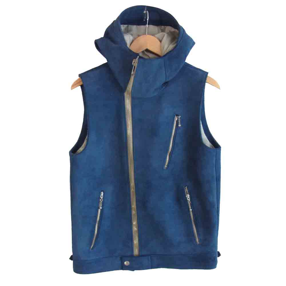 サンセットベイ BUZZARDS HOODIE VEST スエード レザー ベスト ブルー系 1【中古】