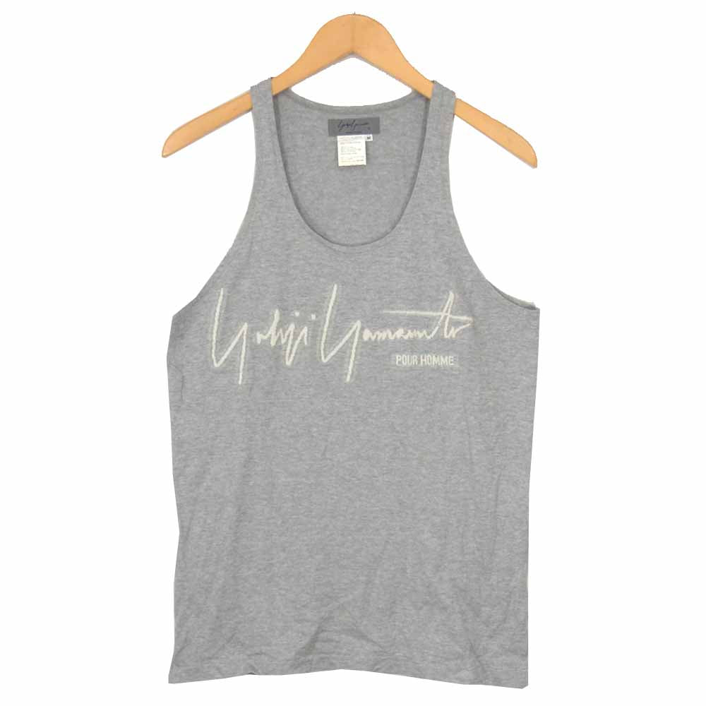 Yohji Yamamoto ヨウジヤマモト POUR HOMME プールオム 80~90s 丸ロゴ 初期タグ ロゴプリント タンクトップ グレー グレー系 M【中古】