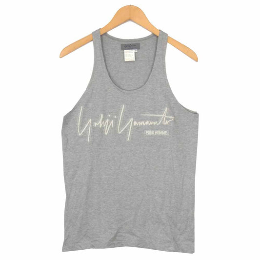 Yohji Yamamoto ヨウジヤマモト POUR HOMME プールオム 80~90s 丸ロゴ 初期タグ ロゴプリント タンクトップ グレー グレー系 M【中古】