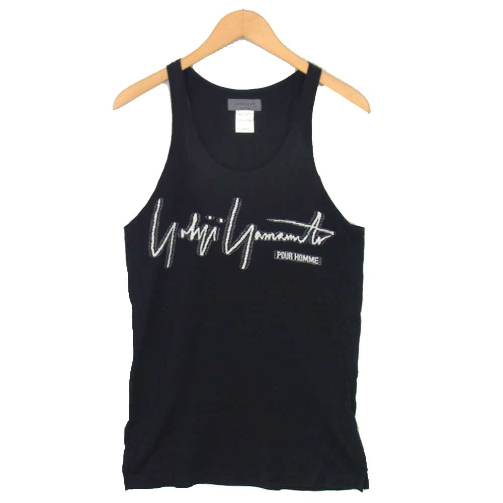 Yohji Yamamoto ヨウジヤマモト POUR HOMME プールオム 80~90s 丸ロゴ 初期タグ ロゴプリント タンクトップ 黒 ブラック系【中古】