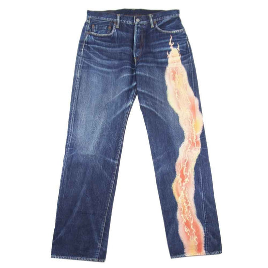 Yohji Yamamoto ヨウジヤマモト Y-3 ワイスリー × Spotted Horse スポッテッドホース 抜染プリント ファイヤーロゴ セルビッジ デニムパンツ インディゴブルー系 36【中古】