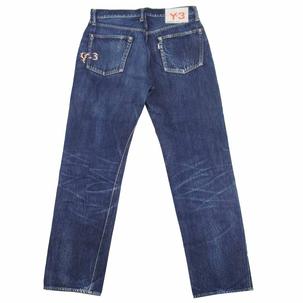Yohji Yamamoto ヨウジヤマモト Y-3 ワイスリー × Spotted Horse スポッテッドホース 抜染プリント ファイヤーロゴ セルビッジ デニムパンツ インディゴブルー系 36【中古】