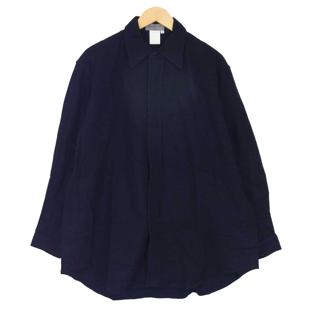 Yohji Yamamoto ヨウジヤマモト POUR HOMME プールオム HV-B40-962 フラノウール 比翼スナップ オーバーサイズ シャツ ネイビー系 M【中古】