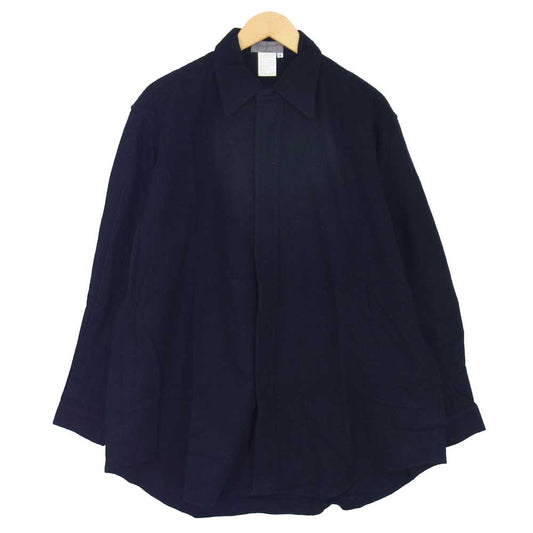 Yohji Yamamoto ヨウジヤマモト POUR HOMME プールオム HV-B40-962 フラノウール 比翼スナップ オーバーサイズ シャツ ネイビー系 M【中古】