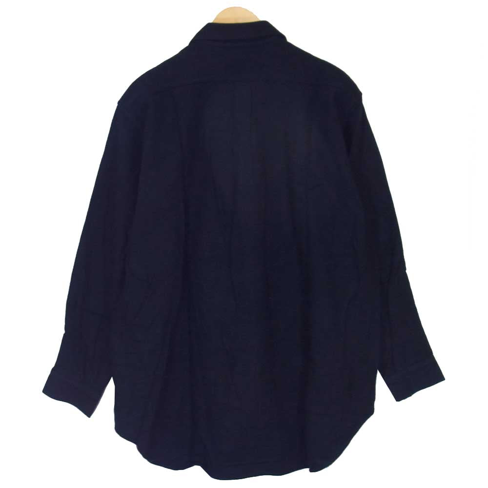 Yohji Yamamoto ヨウジヤマモト POUR HOMME プールオム HV-B40-962 フラノウール 比翼スナップ オーバーサイズ シャツ ネイビー系 M【中古】