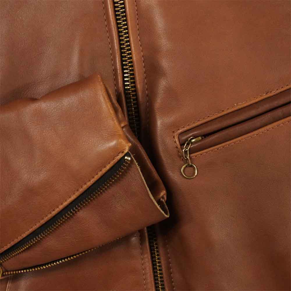 VANSON バンソン 20995B08 ENF エンフィールド 襟付き シングル ライダース ジャケット ブラウン系 36【中古】