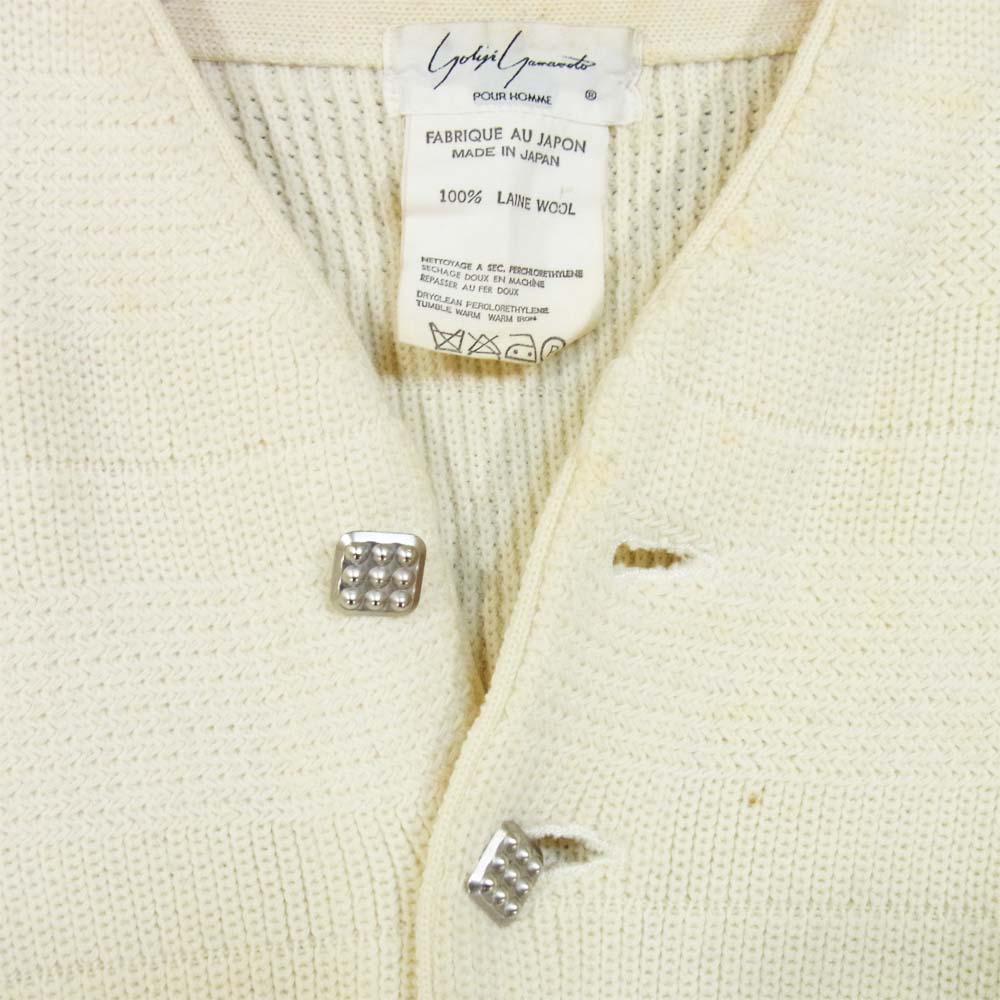 Yohji Yamamoto ヨウジヤマモト POUR HOMME プールオム 80s～90s 丸ロゴ 初期タグ ウール ニットジャケット カーディガン オフホワイト系 表記無し【中古】