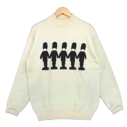 Yohji Yamamoto ヨウジヤマモト POUR HOMME プールオム 80s～90s 丸ロゴ 初期タグ モックネック ウール ニット オフホワイト系 M【中古】
