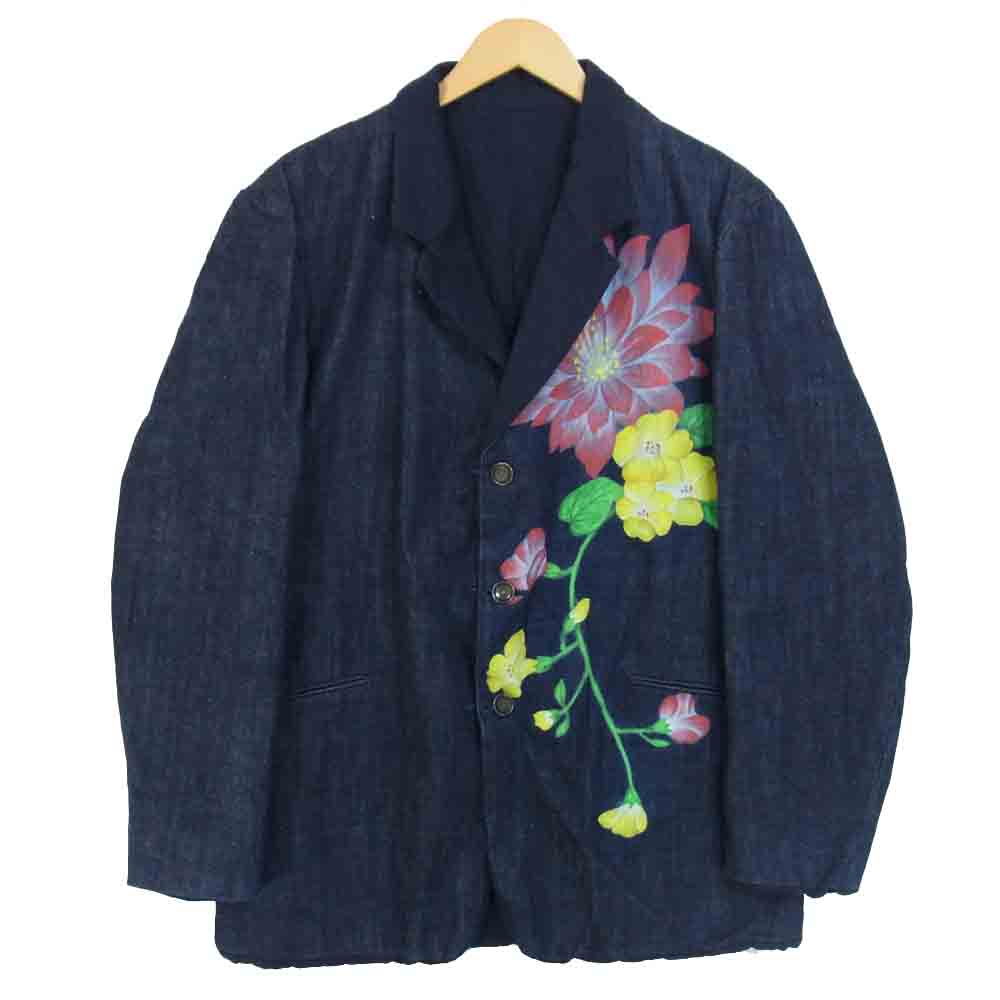 Yohji Yamamoto ヨウジヤマモト POUR HOMME プールオム J58-866-5-3 牡丹プリント リバーシブル デニム テーラードジャケット ダークネイビー系 3【中古】