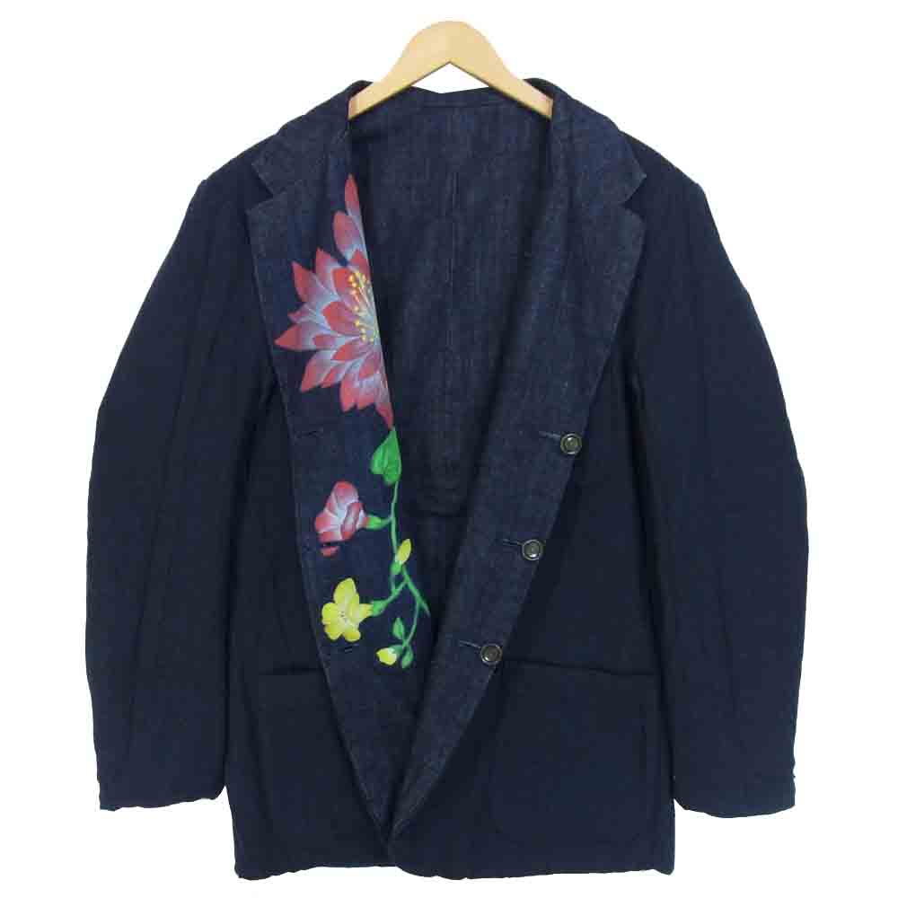 Yohji Yamamoto ヨウジヤマモト POUR HOMME プールオム J58-866-5-3 牡丹プリント リバーシブル デニム テーラードジャケット ダークネイビー系 3【中古】