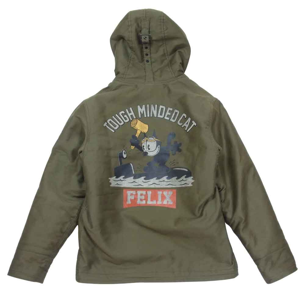 TOY'S McCOY トイズマッコイ TMJ1814 N-1 HOODED COAT FELIX THE CAT TOUGH MINDED CAT フェリックス プリント フーデッド デッキ ジャケット カーキ系 36【中古】
