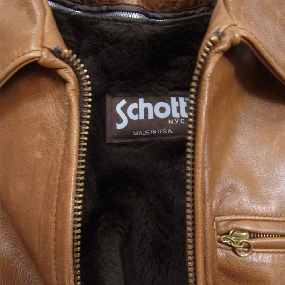 schott ショット 642 ボアライナー付 レザー シングル ライダース ジャケット ブラウン系 36【中古】