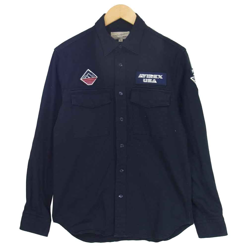 AVIREX アヴィレックス 6185139-87 STRETCH TWILL PATCHED SHIRT ストレッチ ツイル パッチ シャツ ネイビー系 M【中古】
