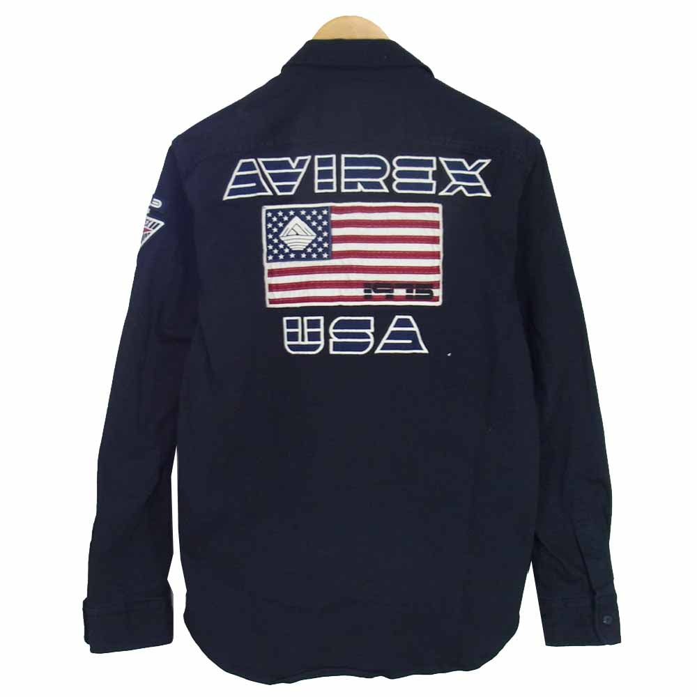 AVIREX アヴィレックス 6185139-87 STRETCH TWILL PATCHED SHIRT ストレッチ ツイル パッチ シャツ ネイビー系 M【中古】