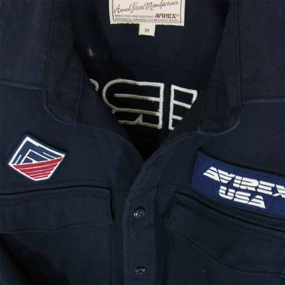 AVIREX アヴィレックス 6185139-87 STRETCH TWILL PATCHED SHIRT ストレッチ ツイル パッチ シャツ ネイビー系 M【中古】
